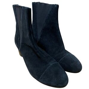 Rebecca Minkoff Black Suede Pull On‎ Block Heel Ankle Boots Women's 10 Chelsea